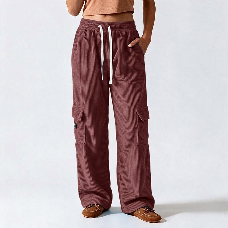 Pantalons cargo en velours côtelé rétro décontractés pour femmes