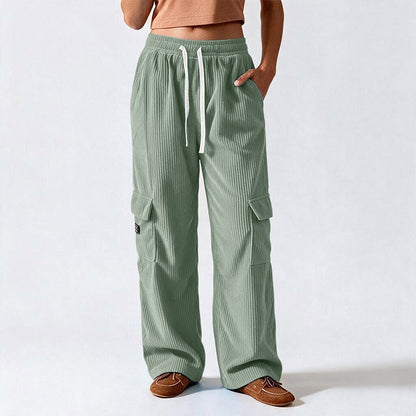 Pantalons cargo en velours côtelé rétro décontractés pour femmes