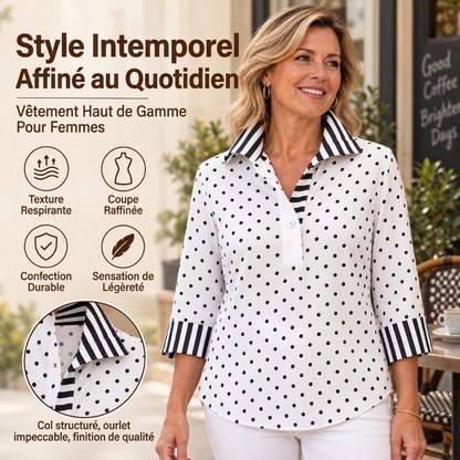 Chemisier femme à pois avec col rayé