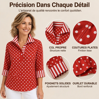 Chemisier femme à pois avec col rayé