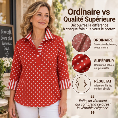 Chemisier femme à pois avec col rayé