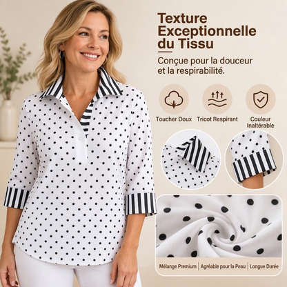 Chemisier femme à pois avec col rayé