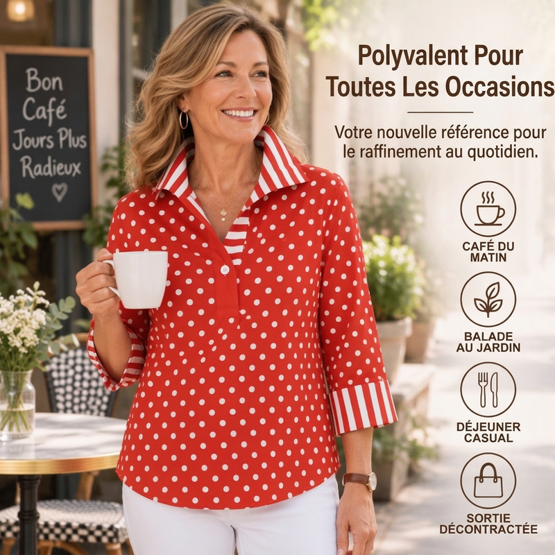 Chemisier femme à pois avec col rayé