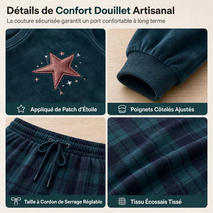 Ensemble de maison deux pièces avec haut vert à manches longues et pantalon vert à carreaux
