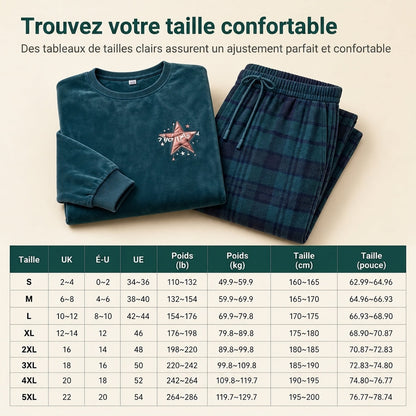 Ensemble de maison deux pièces avec haut vert à manches longues et pantalon vert à carreaux