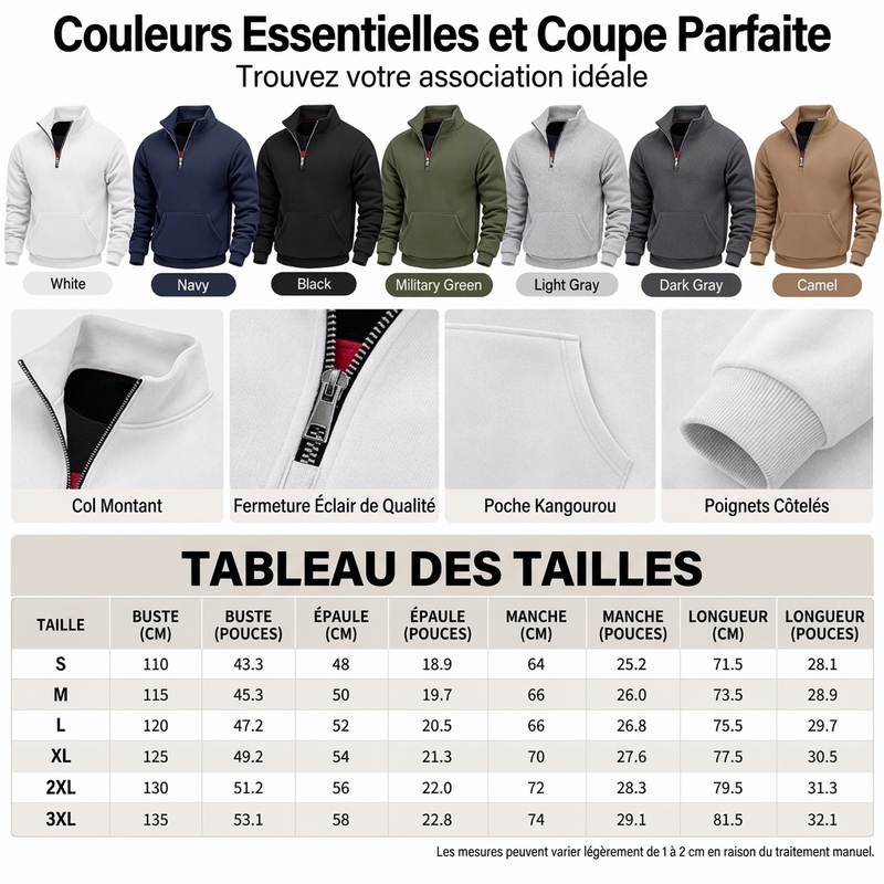 Sweat-shirt chaud à demi-zip pour hommes