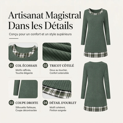 Robe en maille décontractée à patchwork à carreaux pour femme