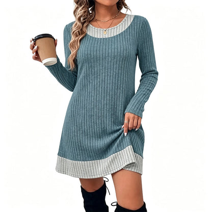 Robe en maille décontractée à patchwork à carreaux pour femme