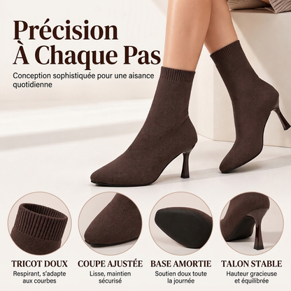 Bottes Femme élégantes à Bout Pointu et Talon Aiguille en Maille