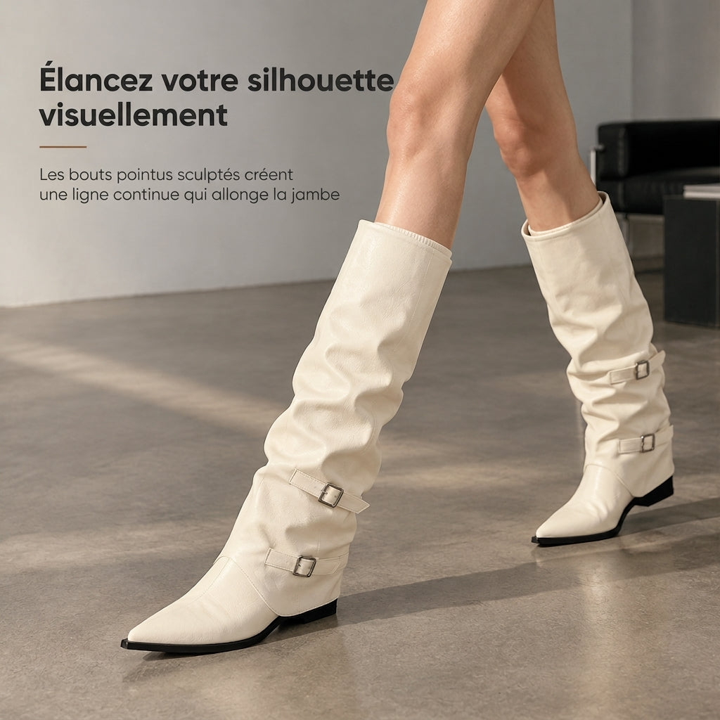 🔥-50 % DE RÉDUCTION👢Bottes à hauteur du genou bout pointu femme, cuir souple, talon bloc stable qui allonge la silhouette