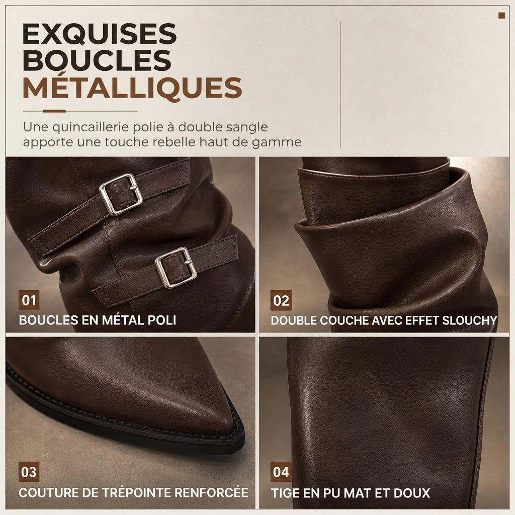🔥-50 % DE RÉDUCTION👢Bottes à hauteur du genou bout pointu femme, cuir souple, talon bloc stable qui allonge la silhouette