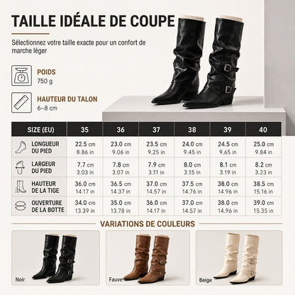 🔥-50 % DE RÉDUCTION👢Bottes à hauteur du genou bout pointu femme, cuir souple, talon bloc stable qui allonge la silhouette