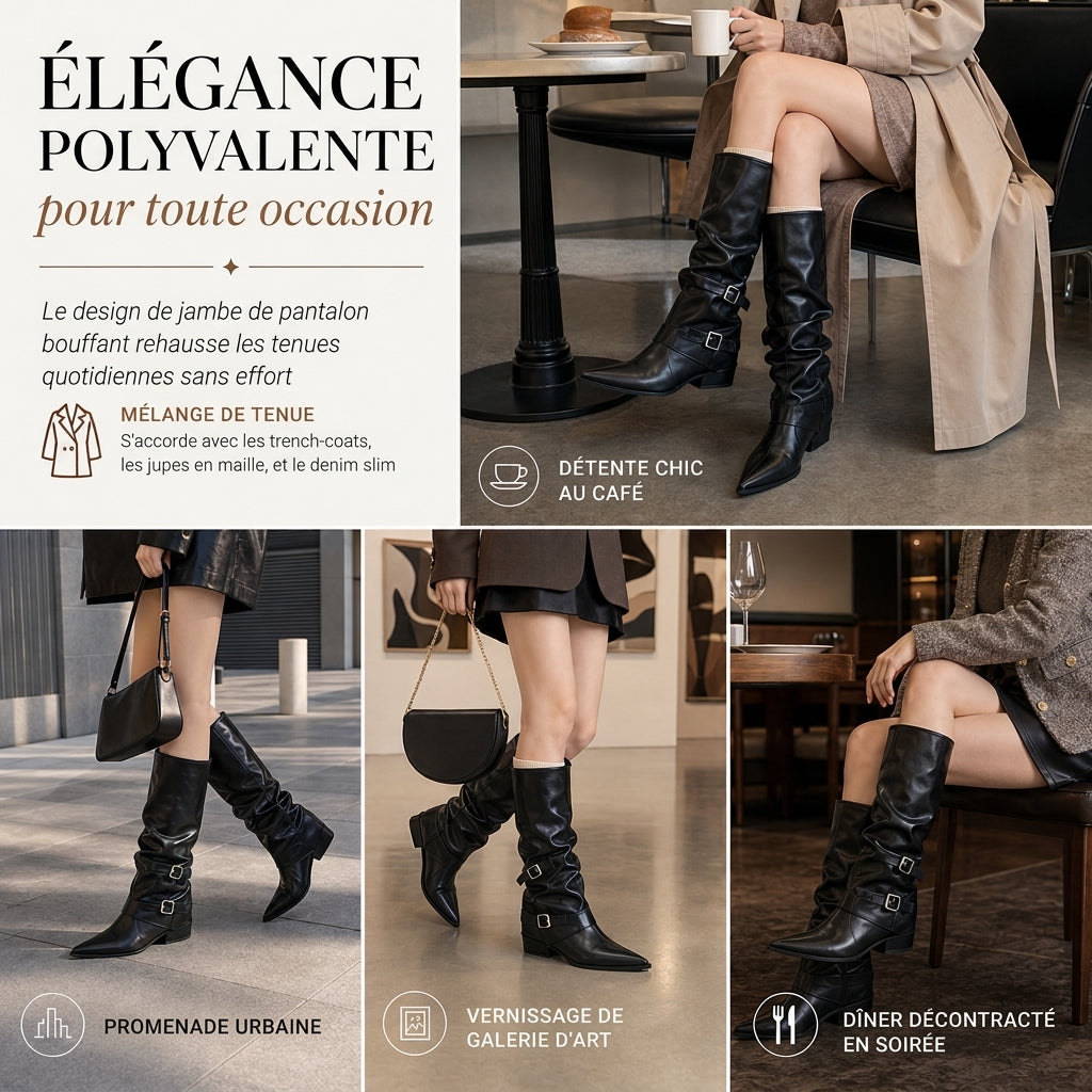 🔥-50 % DE RÉDUCTION👢Bottes à hauteur du genou bout pointu femme, cuir souple, talon bloc stable qui allonge la silhouette