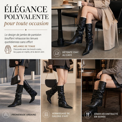 🔥-50 % DE RÉDUCTION👢Bottes à hauteur du genou bout pointu femme, cuir souple, talon bloc stable qui allonge la silhouette