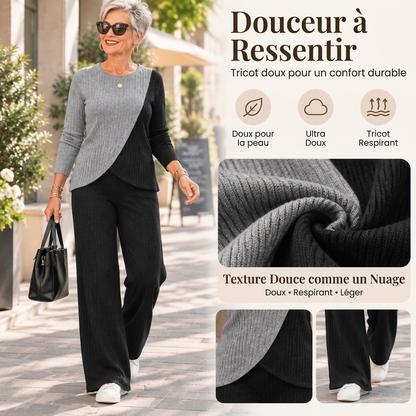 Ensemble 2 pièces en maille côtelée colorée et de détente pour femme