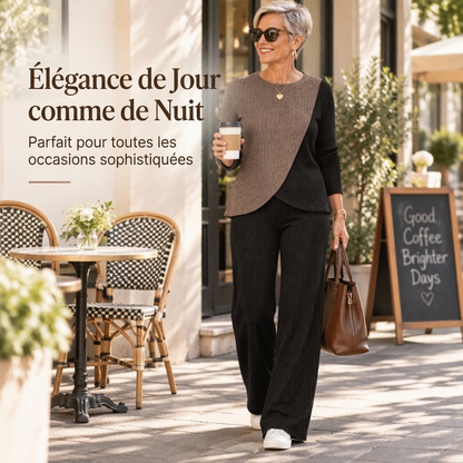 Ensemble 2 pièces en maille côtelée colorée et de détente pour femme