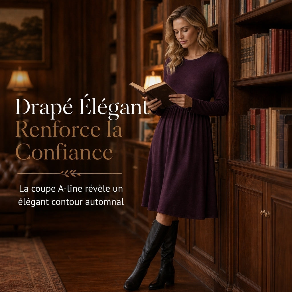 Robe à manches longues, col rond, de couleur unie, de coupe décontractée et ample pour femme