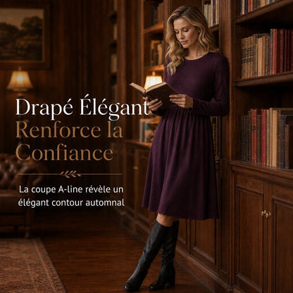 Robe à manches longues, col rond, de couleur unie, de coupe décontractée et ample pour femme