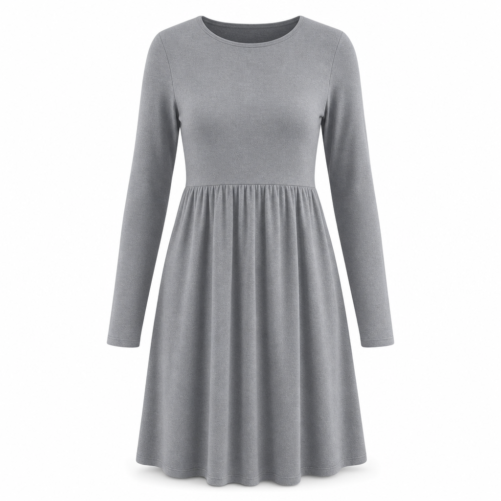 Robe à manches longues, col rond, de couleur unie, de coupe décontractée et ample pour femme