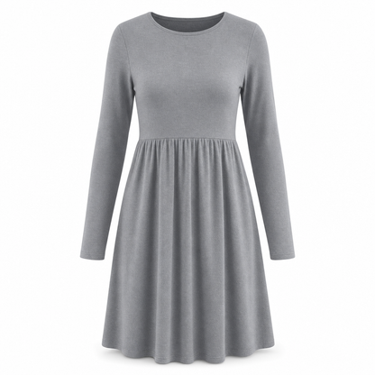 Robe à manches longues, col rond, de couleur unie, de coupe décontractée et ample pour femme