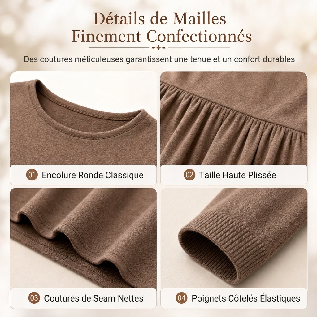 Robe à manches longues, col rond, de couleur unie, de coupe décontractée et ample pour femme