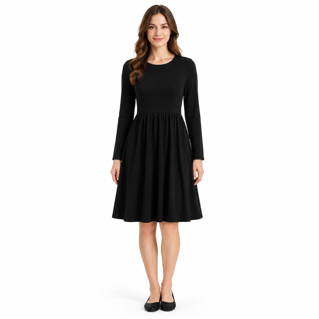 Robe à manches longues, col rond, de couleur unie, de coupe décontractée et ample pour femme