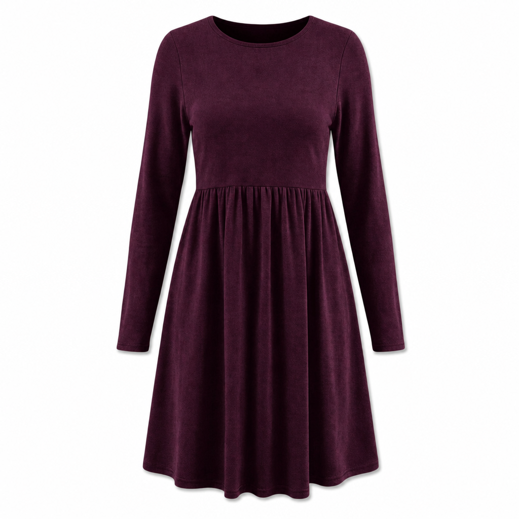 Robe à manches longues, col rond, de couleur unie, de coupe décontractée et ample pour femme