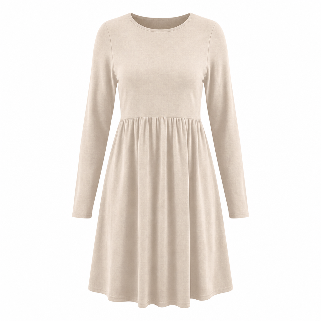 Robe à manches longues, col rond, de couleur unie, de coupe décontractée et ample pour femme