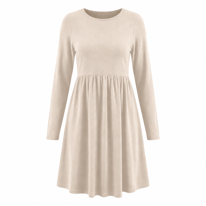 Robe à manches longues, col rond, de couleur unie, de coupe décontractée et ample pour femme