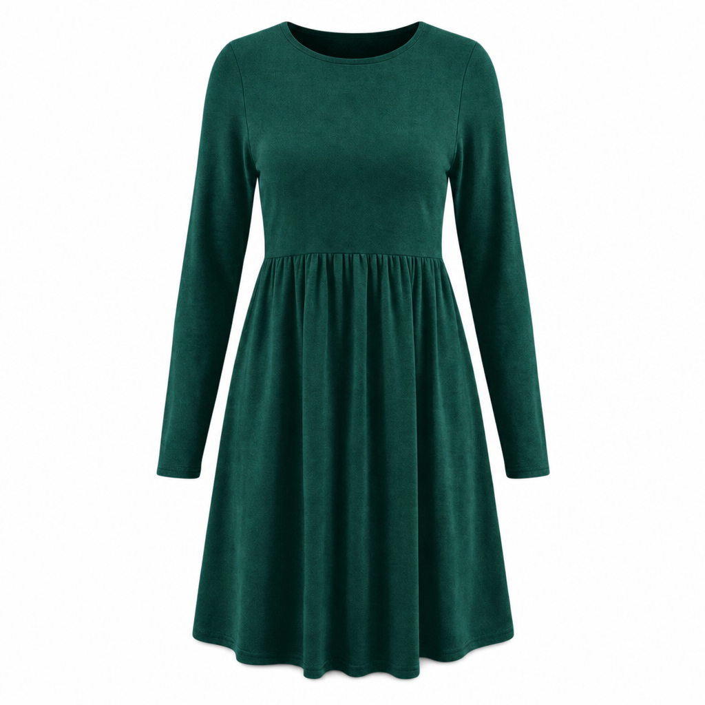 Robe à manches longues, col rond, de couleur unie, de coupe décontractée et ample pour femme