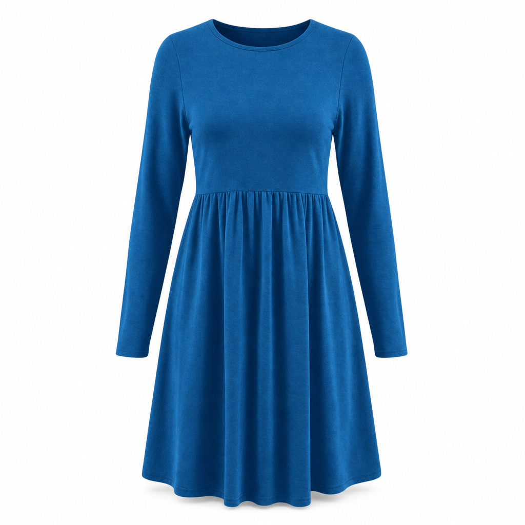 Robe à manches longues, col rond, de couleur unie, de coupe décontractée et ample pour femme