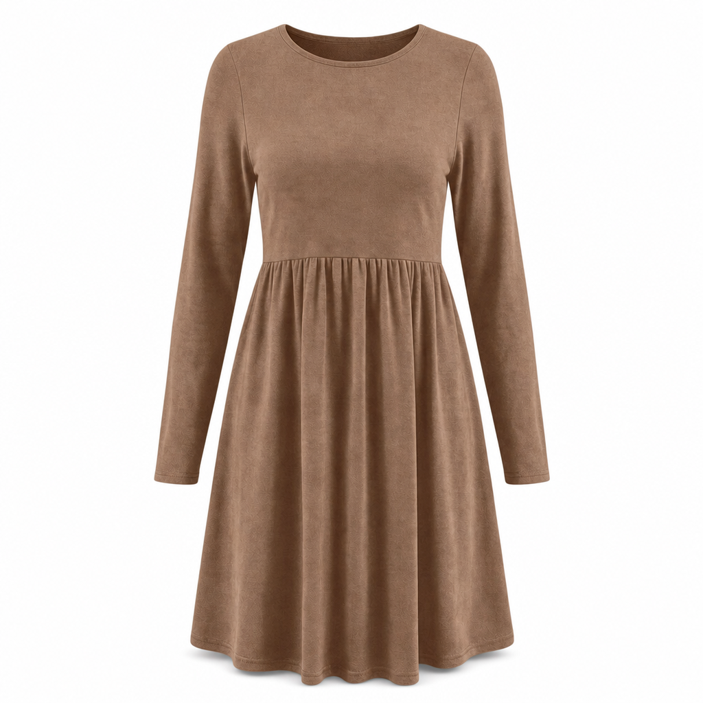 Robe à manches longues, col rond, de couleur unie, de coupe décontractée et ample pour femme