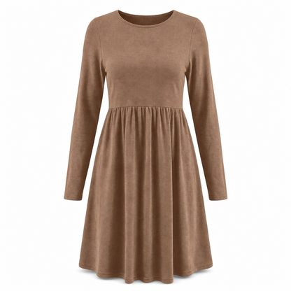 Robe à manches longues, col rond, de couleur unie, de coupe décontractée et ample pour femme