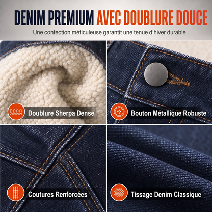 Jean Homme Hiver Doublure Chaude, Coupe Droite Ample, Pantalon en Jean Décontracté