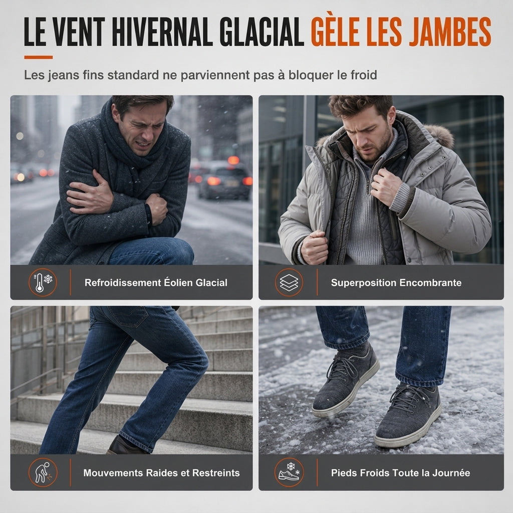 Jean Homme Hiver Doublure Chaude, Coupe Droite Ample, Pantalon en Jean Décontracté