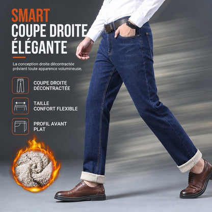 Jean Homme Hiver Doublure Chaude, Coupe Droite Ample, Pantalon en Jean Décontracté