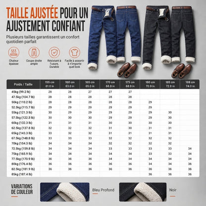 Jean Homme Hiver Doublure Chaude, Coupe Droite Ample, Pantalon en Jean Décontracté