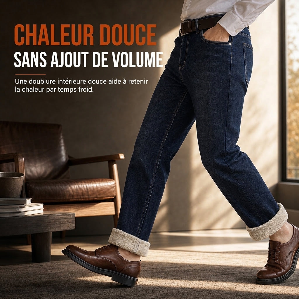 Jean Homme Hiver Doublure Chaude, Coupe Droite Ample, Pantalon en Jean Décontracté