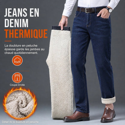 Jean Homme Hiver Doublure Chaude, Coupe Droite Ample, Pantalon en Jean Décontracté