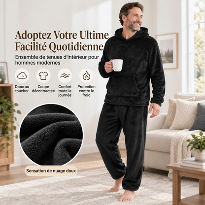 Ensemble 2 pièces : Sweat à capuche en peluche pour homme et pantalon