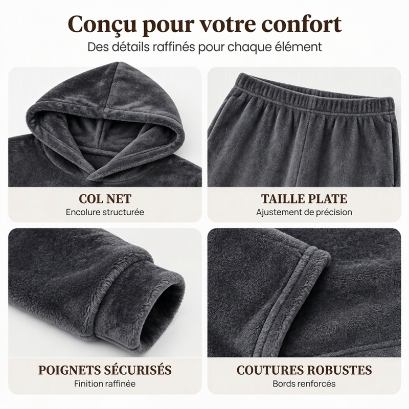 Ensemble 2 pièces : Sweat à capuche en peluche pour homme et pantalon