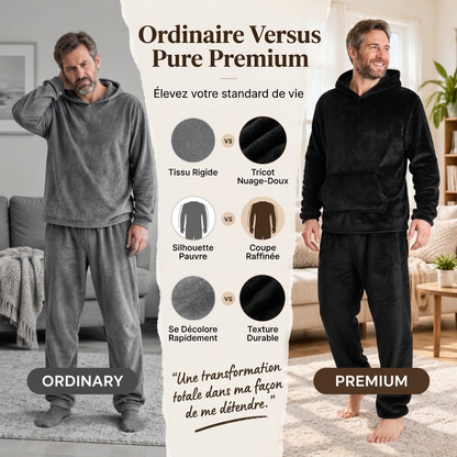 Ensemble 2 pièces : Sweat à capuche en peluche pour homme et pantalon