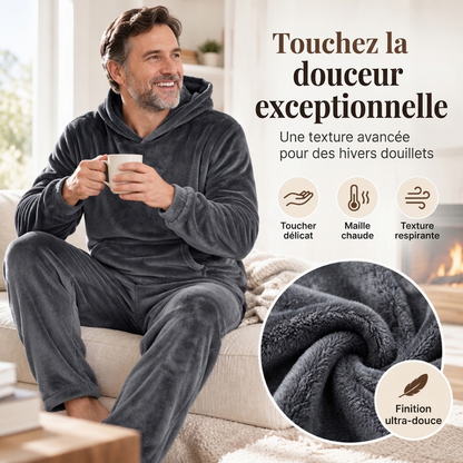 Ensemble 2 pièces : Sweat à capuche en peluche pour homme et pantalon