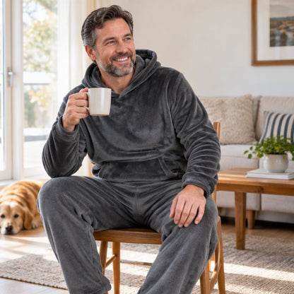 Ensemble 2 pièces : Sweat à capuche en peluche pour homme et pantalon