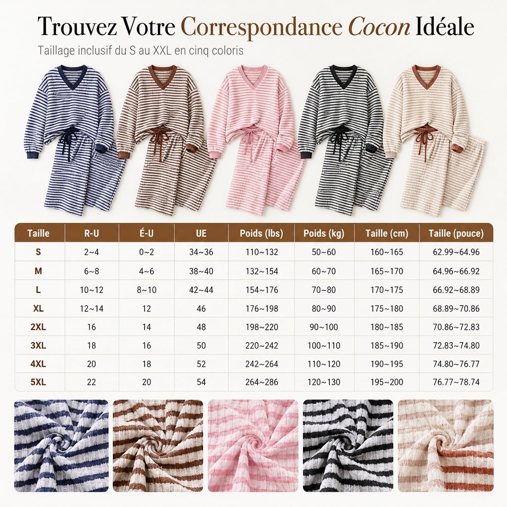 Ensemble de détente décontracté rayé pour femme, haut à manches longues et col V et pantalon à jambe large, deux pièces, coupe détendue