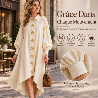 Robe Femme Vintage à Boutons et Manches Bouffantes