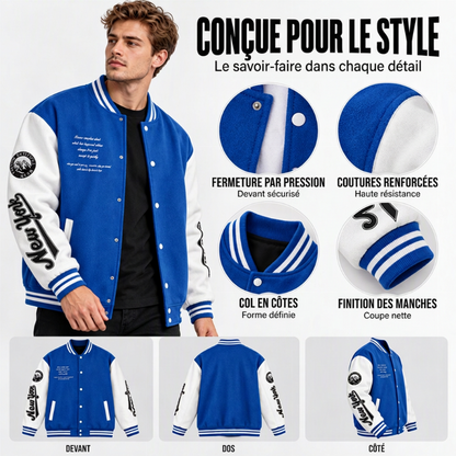 Veste de baseball d'occasion à bloc de couleurs pour hommes