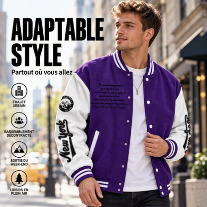 Veste de baseball d'occasion à bloc de couleurs pour hommes