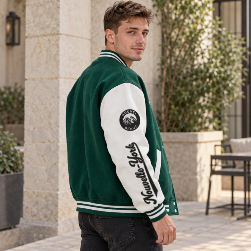 Veste de baseball d'occasion à bloc de couleurs pour hommes