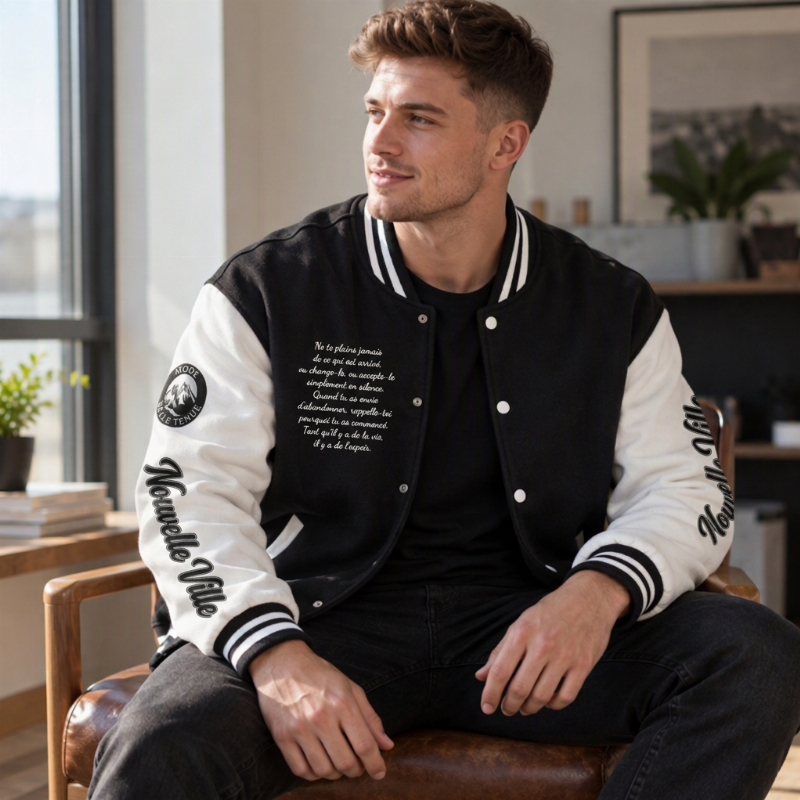 Veste de baseball d'occasion à bloc de couleurs pour hommes